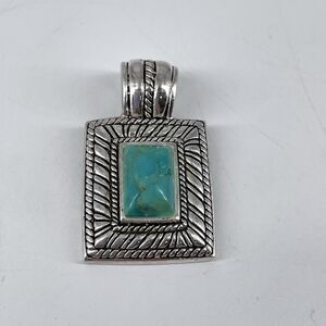 Sterling Silver 925 Turquoise Pendant MJ Thai Textured Rope Frame